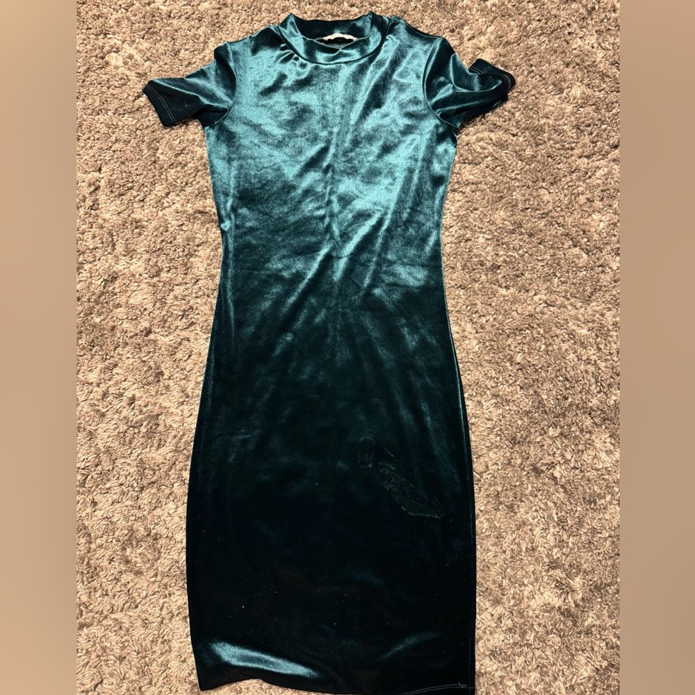 Zara Velvet Teal Midi Dress